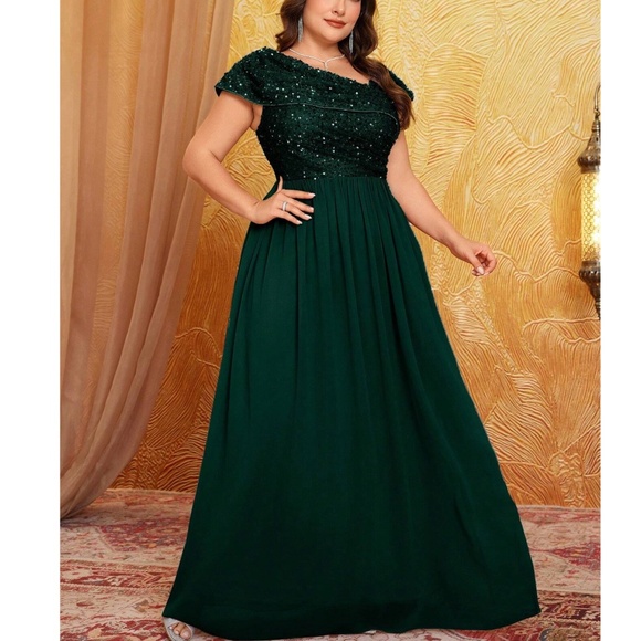 Plus Sequin Flowy High Waisted Party Formal Wedding Dress - Picture 5 of 11